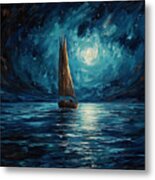 Sailing Boat Art - Blue Art Metal Print
