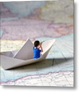 Sailing In A Paper Ship Metal Print