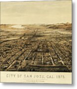 San Jose California Antique Map Birds Eye View 1875 Metal Print