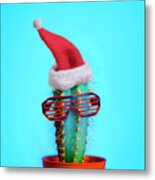 Santa Cactus. Funky Pop Art Minimal Christmas In Summer Concept. Metal Print