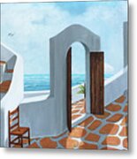 Santorini View - Original Oil Painting And Prints Metal Print