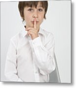 School Boy With Finger On Lips For Silence Metal Print
