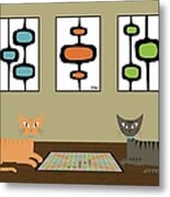 Scrabble Cats With Mid Century Shapes Metal Print