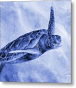 Sea Turtle 2 In Blue Metal Print