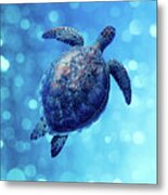 Sea Turtle Bubbly Blues Metal Print