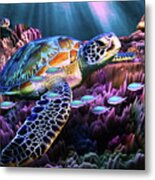 Sea Turtle Passing Metal Print