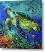Sea Turtle Underwater Watercolor Painting Mona Edulesco Metal Print