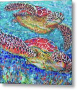 Sea Turtles On Coral Reef Ii Metal Print