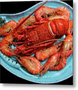 Seafood Platter On Plate By Kaye Menner Metal Print