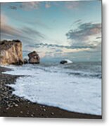 Seascape With Windy Waves And Moody Sky During Sunset Metal Print