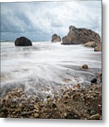 Seascape With Windy Waves During Stormy Weather On A Rocky Coast Metal Print