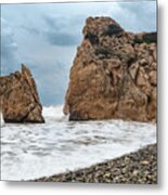 Seascapes With Windy Waves. Rock Of Aphrodite Paphos Cyprus Metal Print