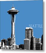 Seattle Skyline Space Needle - Slate Blue Metal Print