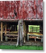 Seeing Double - Tobacco Shed With Two Wagons Near Stoughton Wisconsin Metal Print