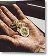 Senior Woman Holding Euro Coins Metal Print