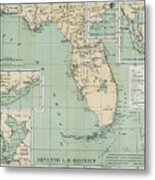 Seventh Light House District Vintage Map Florida 1898 Metal Print
