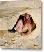 Sexy Nude Male Hiding In A Sand Cave Metal Print