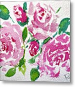 Shabby Watercolor Roses Metal Print
