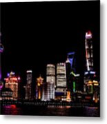 Shanghai Skyline By Night Metal Print