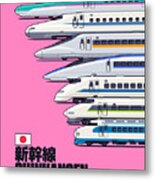 Shinkansen Bullet Train Evolution Pink Metal Print