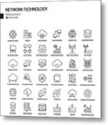 Simple Set Of Network Technology Related Vector Line Icons. Outline Symbol Collection. Metal Print