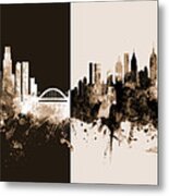 Singapore And New York Skyline Mashup Metal Print