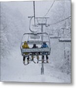 Skiing Chairlift In A Storm Metal Print