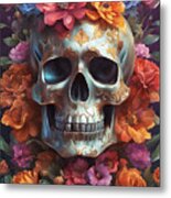 Skull And Flowers Metal Print