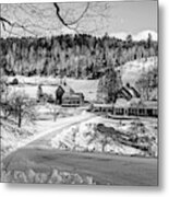 Sleepy Hollow Farm In Winter Snow Pomfret Vt Woodstock Black And White Metal Print