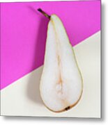 Slice Of Healthy Pear Fruit On A Colourful Background. Metal Print