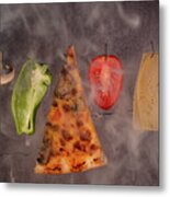 Slice Of Mozzarella Pizza Tomato Cheese Peeper And Mushroom Ingredients Metal Print