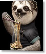 Sloth Eating Noodle Metal Print