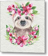 Sloth With Flowers Metal Print