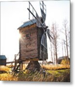 Small Wooden Mill With Beautiful Sun Star Metal Print