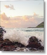 Crashing Ocean Waves At Sunrise In Hawaii Metal Print