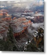 Snow And Fog On Winter Morning At Grand Canyon National Park Metal Print