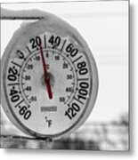 Snow Covered Thermometer Metal Print