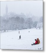 Snow Sledging In Kelvingrove Park Metal Print