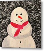 Snowman With Red Scarf Metal Print