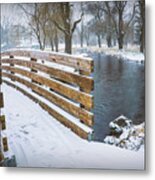 Snowy Footbridge Cedar Creek Park Metal Print