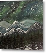 Snowy Mountains With Aurora Metal Print
