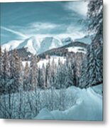 Snowy Road In The French Alps Metal Print