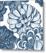 Soft Indigo Blue Succulent Plants Garden Watercolor Interior Art Vii Metal Print