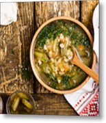 Soup With Sour Pickles And Barley. Ukrainian Cuisine Metal Print