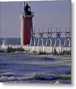 South Haven Lighthouse In Winter Metal Print