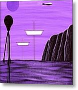 Space Alien Visits Purple Planet Metal Print
