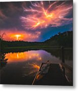 Spider Lightning Reflected On Little Hunting Creek At Night Metal Print