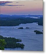 Squam Lake Sunset Moonrise Panorama Metal Print
