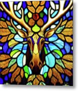 Stained Glass Moose Metal Print