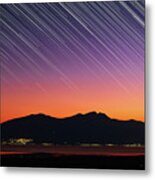 Star Trails Over Mount Olympus In Greece Metal Print